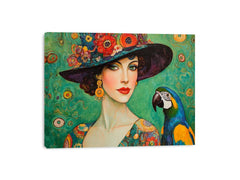 Antique fashionable Woman & Parrot Painting