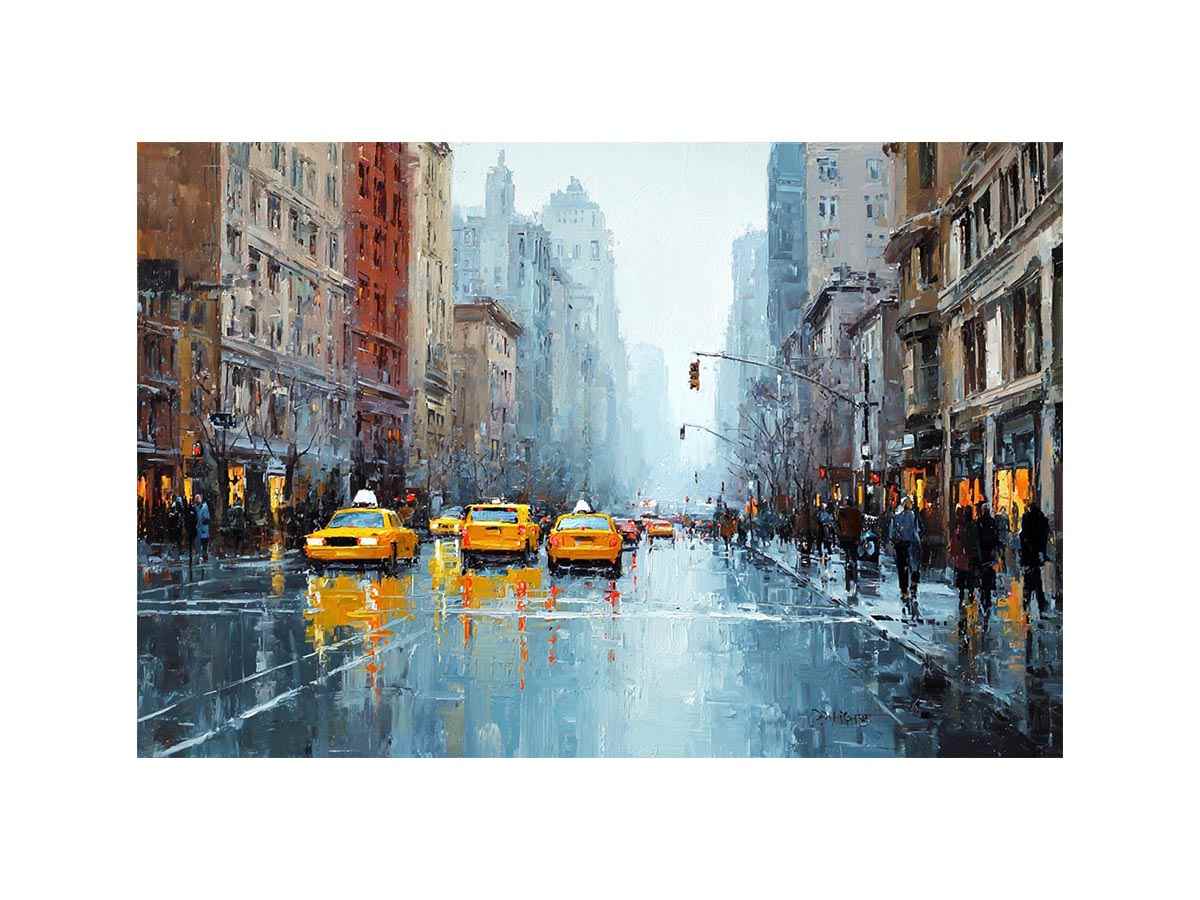 new York Taxi and Wet Streets Painting