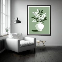minimalist sage Green leaf Flower vase painting