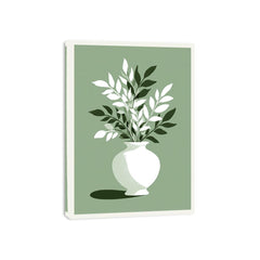minimalist sage Green leaf Flower vase painting