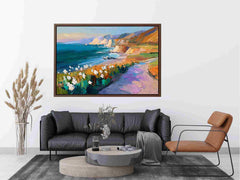 Cliffs Landscape Wild flowers beach Painting