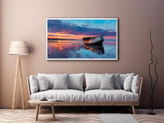 Boat on sunset beach Canvas Art Painting
