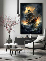 Ship In Storm Canvas Painting Print