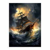 Ship In Storm Canvas Painting Print