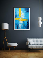 Abstract Blue Yellow palette knife painting