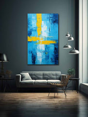 Abstract Blue Yellow palette knife painting