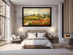 Red Poppies flower House Valley Painting