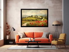 Red Poppies flower House Valley Painting