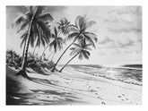 Beach Shore balck & white Canvas Art Print