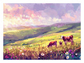 Morning Cows grazing Canvas Painting Artwork