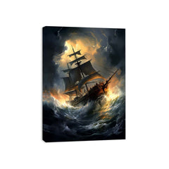 Ship In Storm Canvas Painting Print