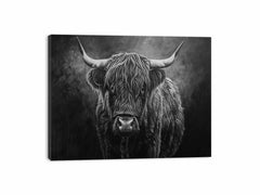 Highland Cow Black & white Canvas Print