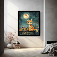 Cute Cat Watercolor Canvas Painting