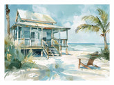 Beach House Watercolor Canvas Painting