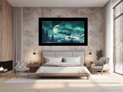 Flying Reindeer Northern lights Canvas Painting Print