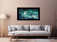 Flying Reindeer Northern lights Canvas Painting Print