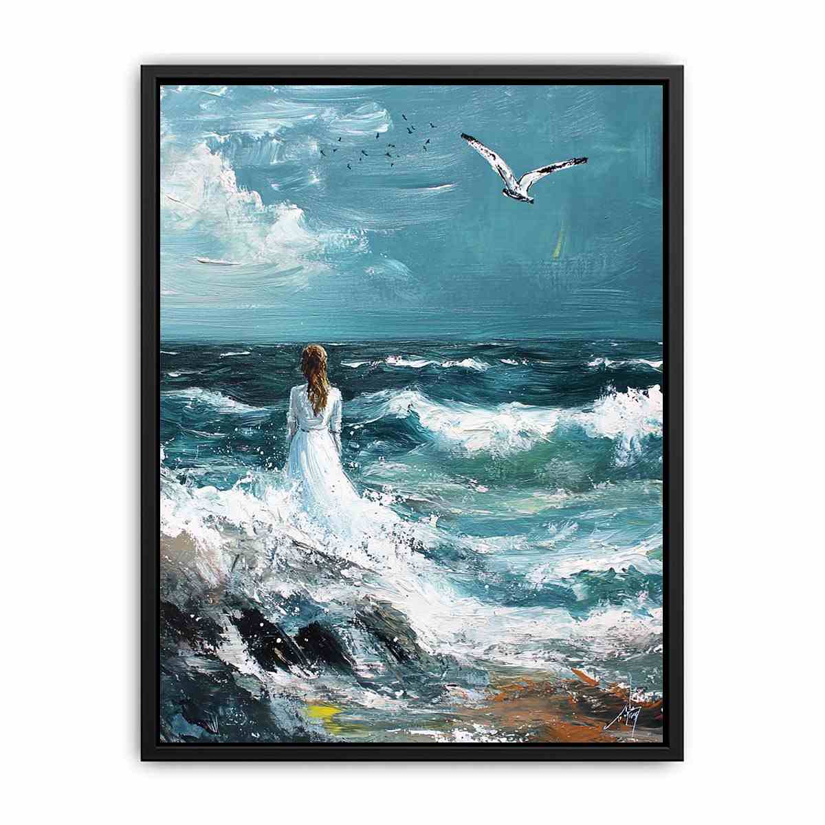 Wal to Sea Beautiful Girl Beach Painting