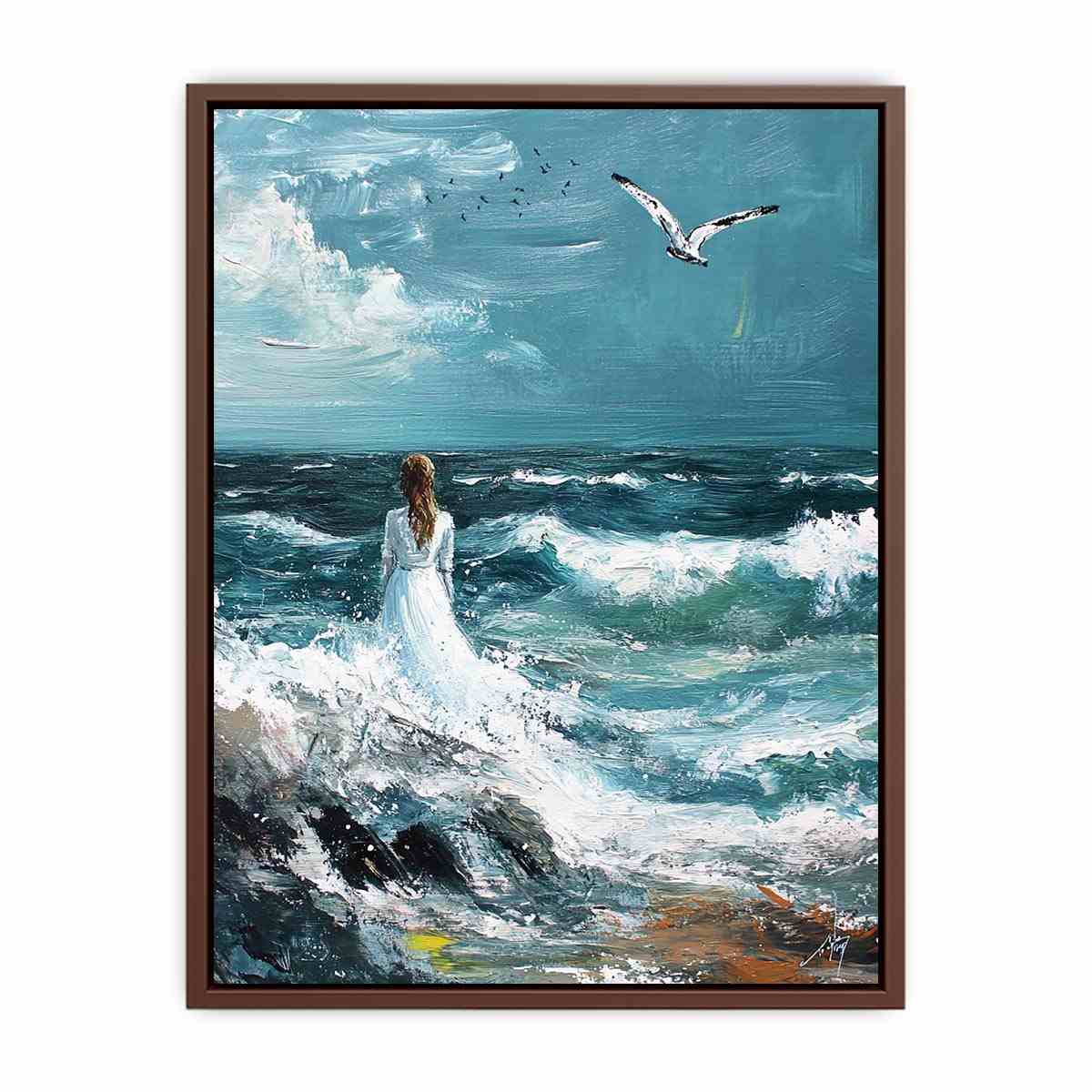 Wal to Sea Beautiful Girl Beach Painting