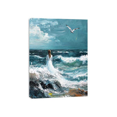 Wal to Sea Beautiful Girl Beach Painting