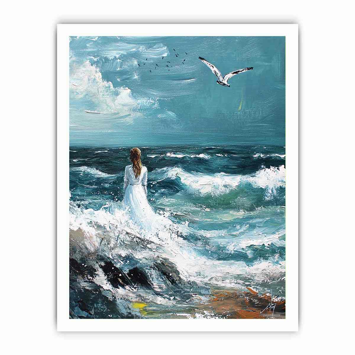 Wal to Sea Beautiful Girl Beach Painting Painting