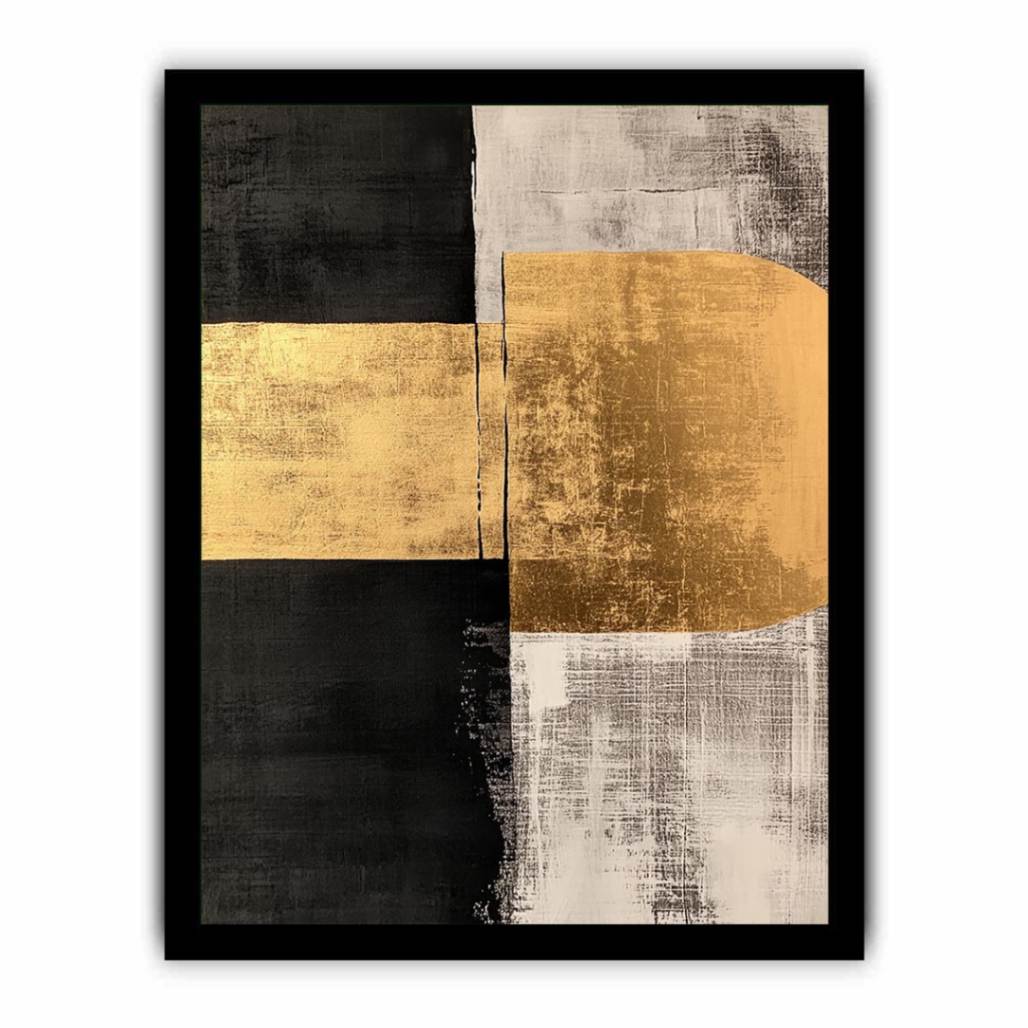 Abstract Squares Black Gold Luxury Painting  Framed poster