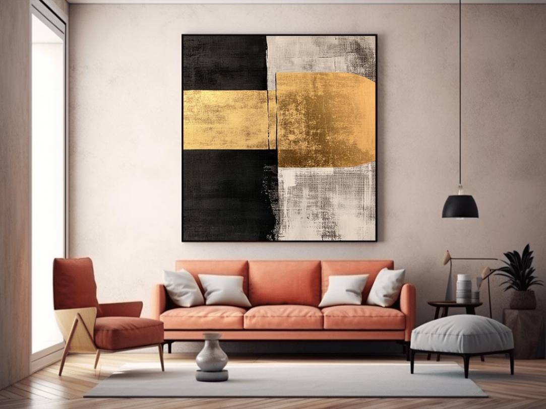Abstract Squares Black Gold Luxury Painting