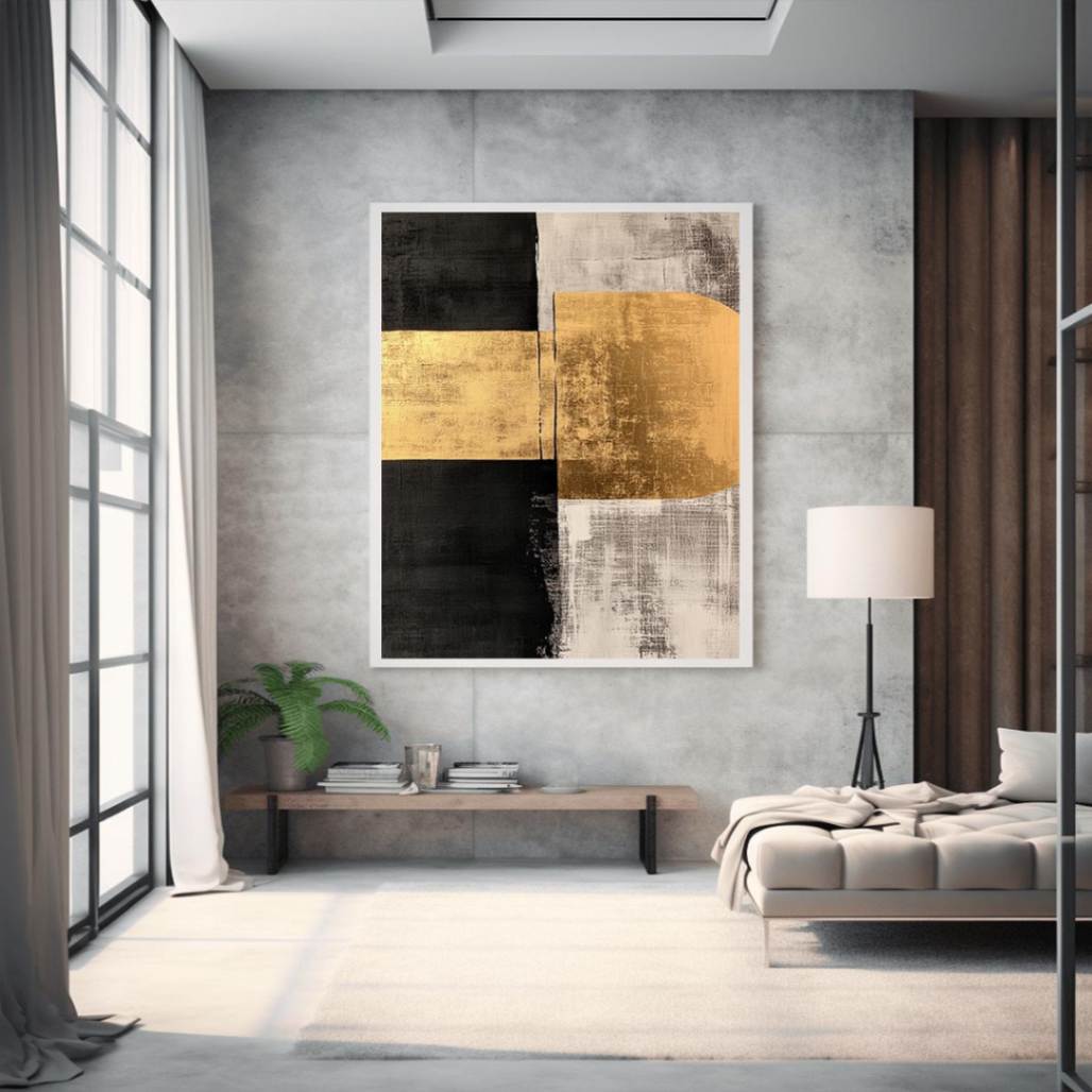 Abstract Squares Black Gold Luxury Painting