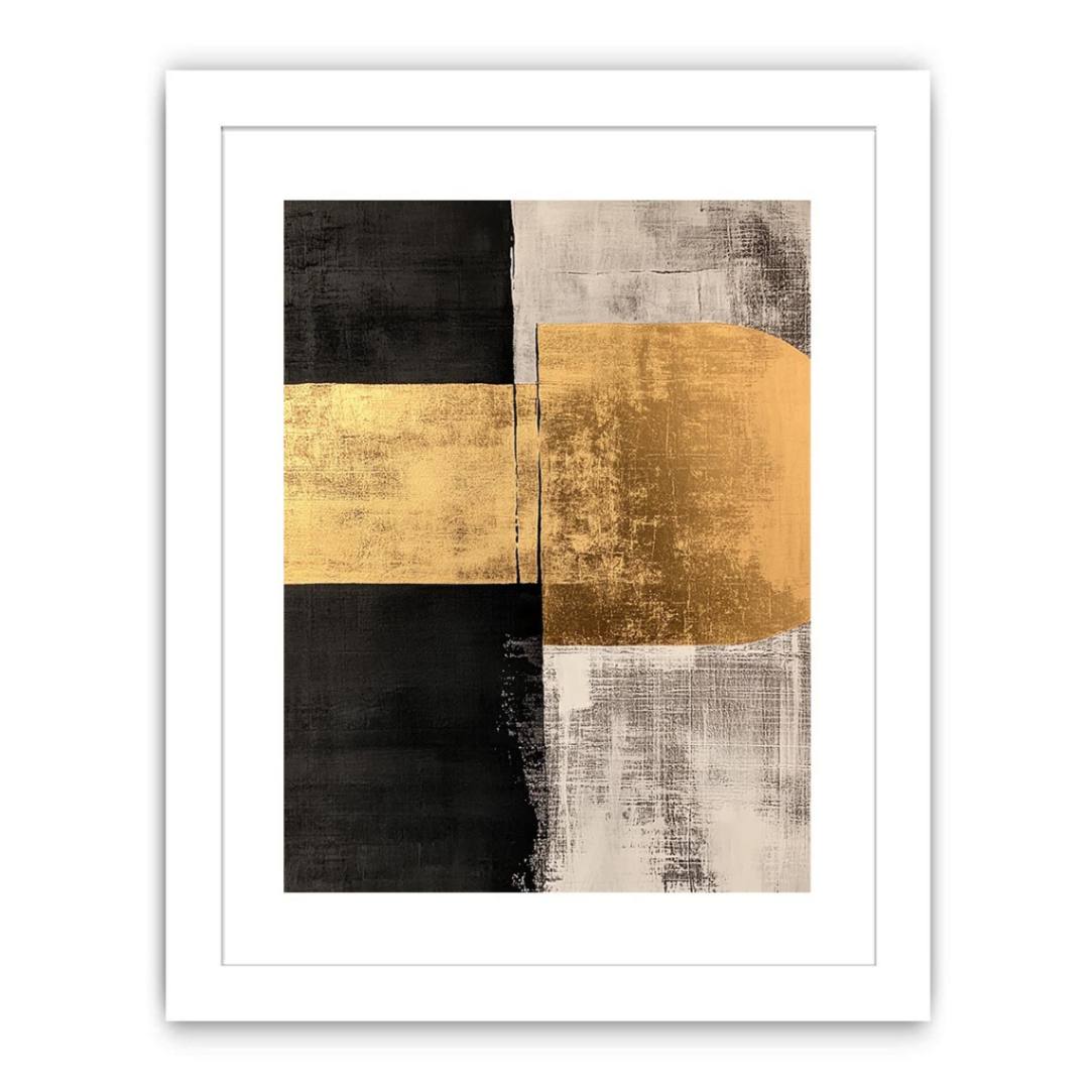 Abstract Squares Black Gold Luxury Painting Art Print