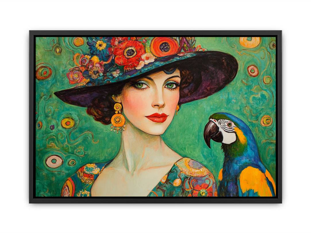 Antique fashionable Woman & Parrot Painting