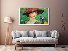 Antique fashionable Woman & Parrot Painting