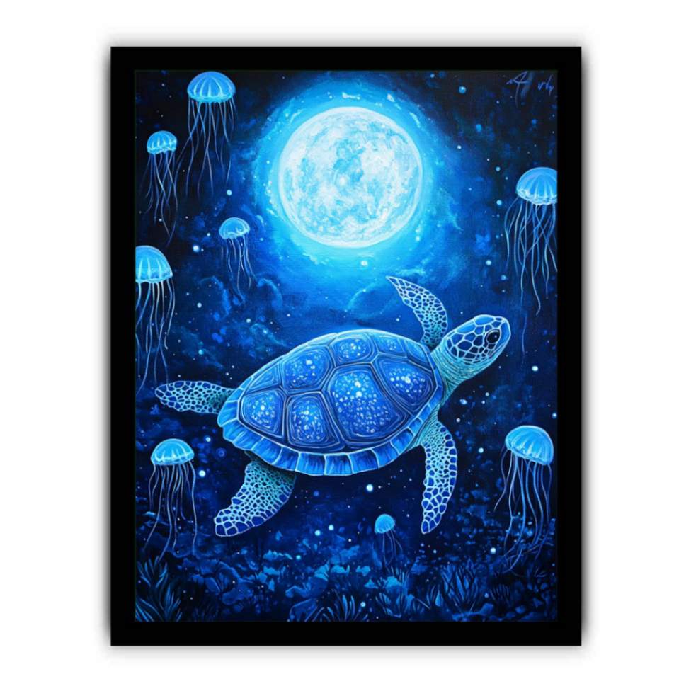 Beautiful Turtle & Moon Painting  Framed poster