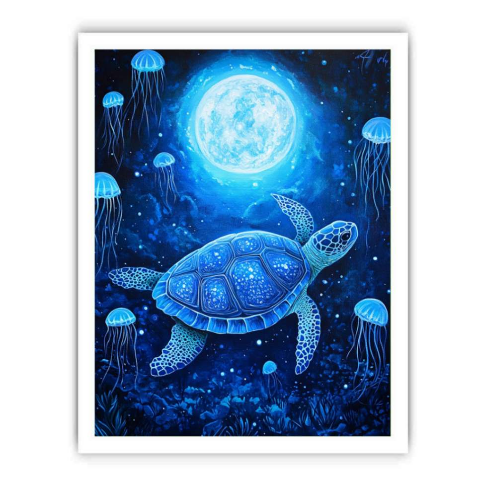Beautiful Turtle & Moon Painting Painting