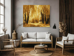 Autumn Gold Treess Yellow Forest Painting