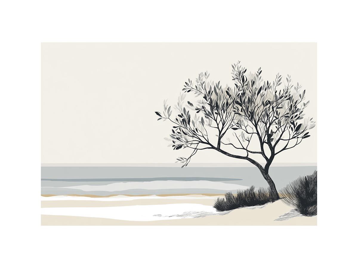 Beach Tree Black and white Painting