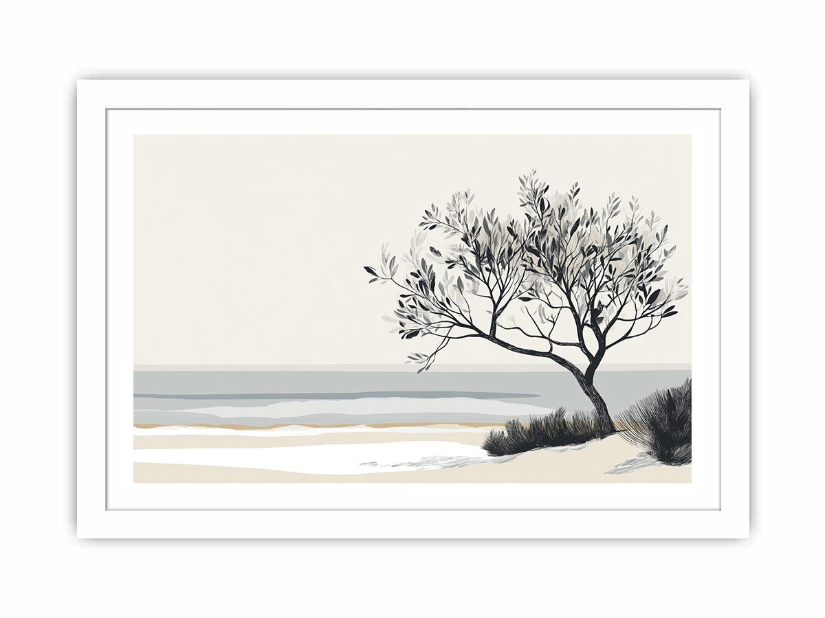 Beach Tree Black and white Painting Art Print