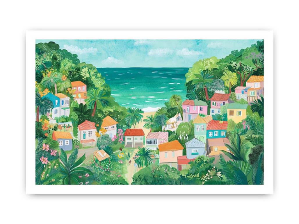 Dreamy Terrace beach Town Painting Painting