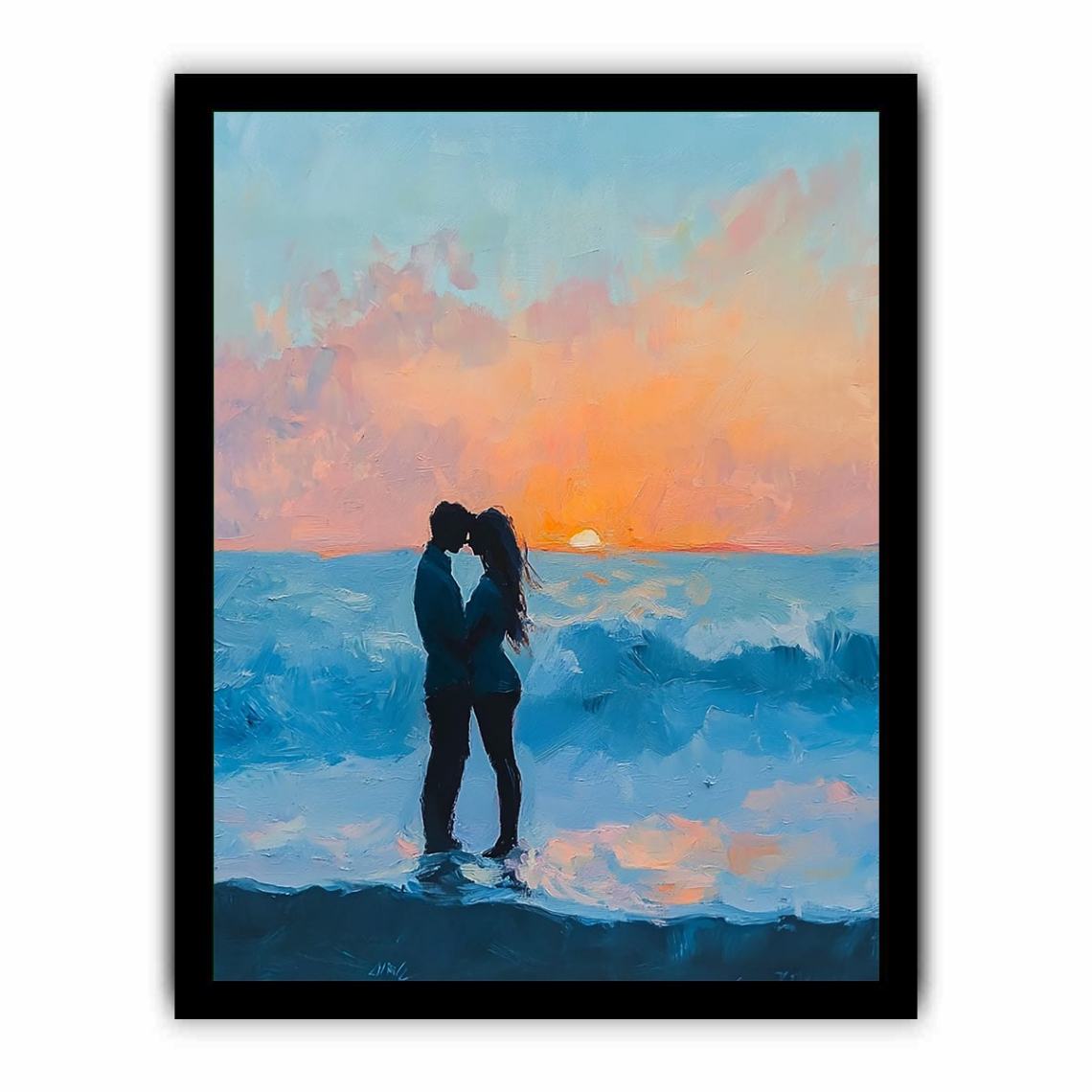 Whispers Beach Couple Kiss Painting  Framed poster