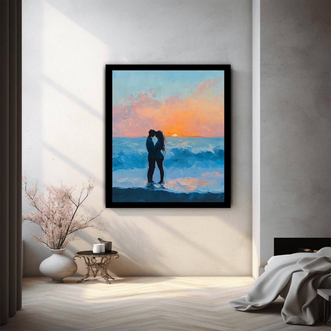 Whispers Beach Couple Kiss Painting