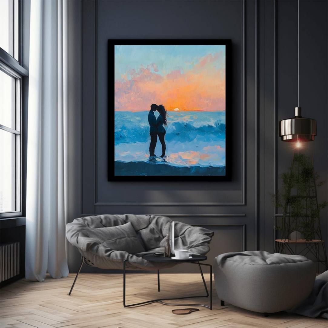 Whispers Beach Couple Kiss Painting