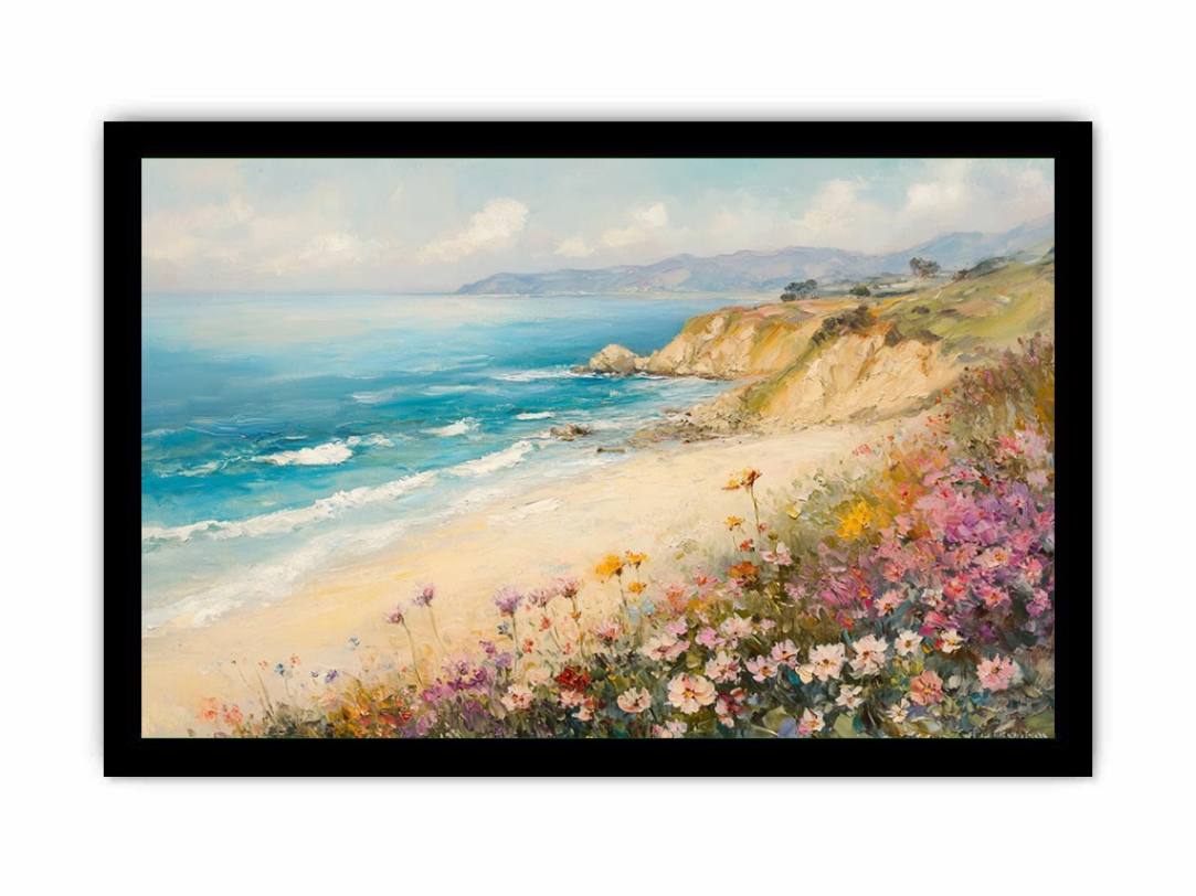 Wild flowers beach painting  Framed poster