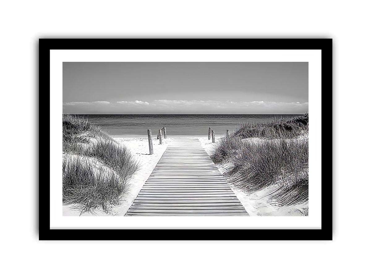 Monochrome Beach Path Painting   Framed poster