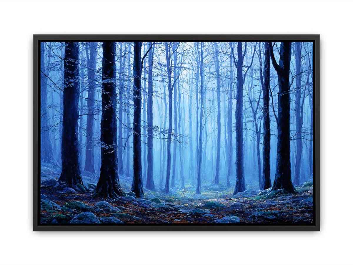 Misty  Blue Forest Tress Photography Art Print