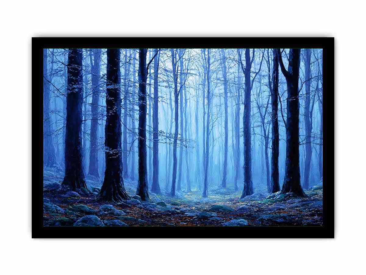 Misty  Blue Forest Tress Photography Art Print