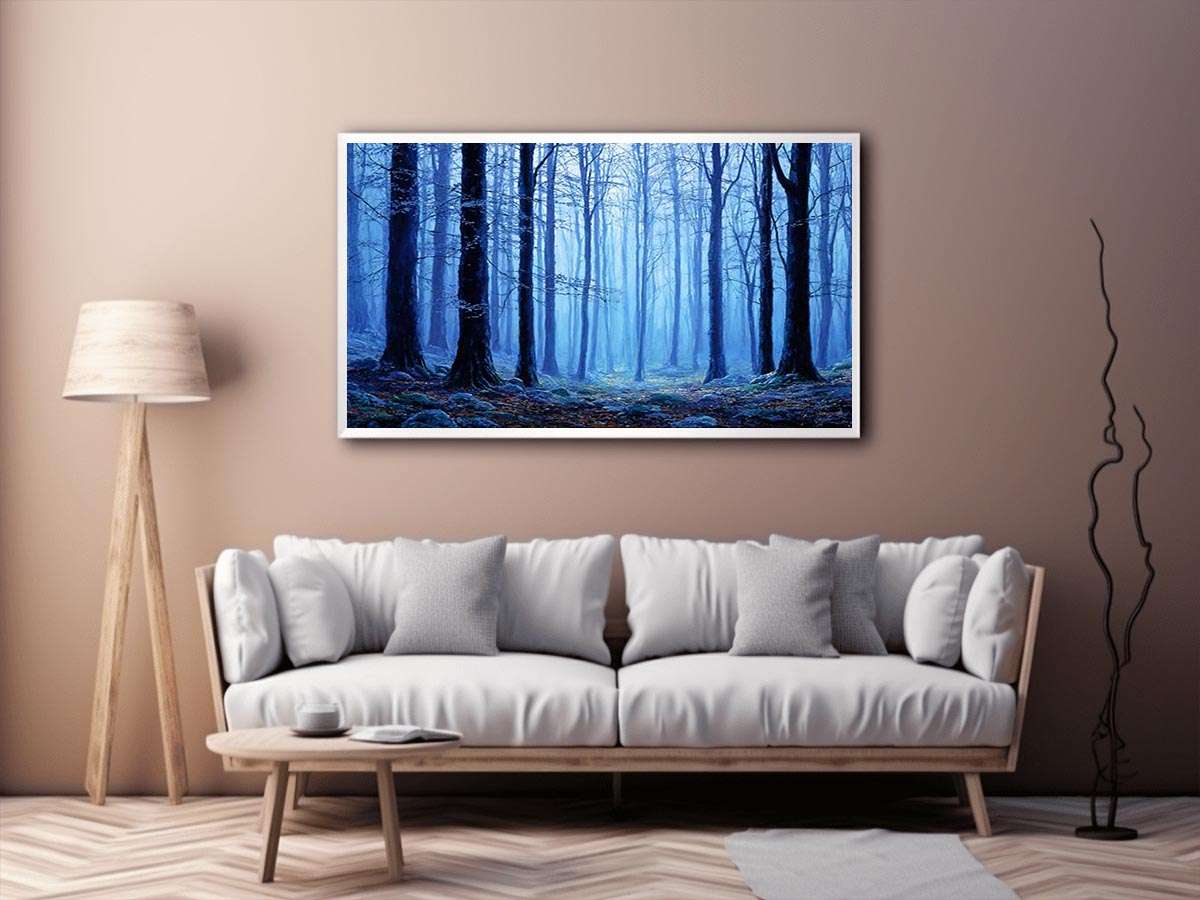 Misty  Blue Forest Tress Photography Art Print