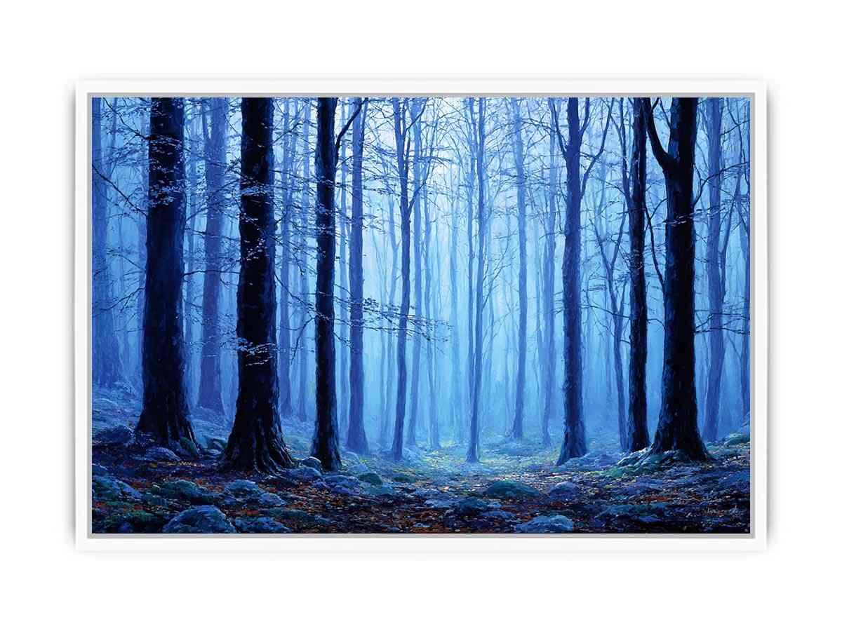 Misty  Blue Forest Tress Photography Art Print   canvas print