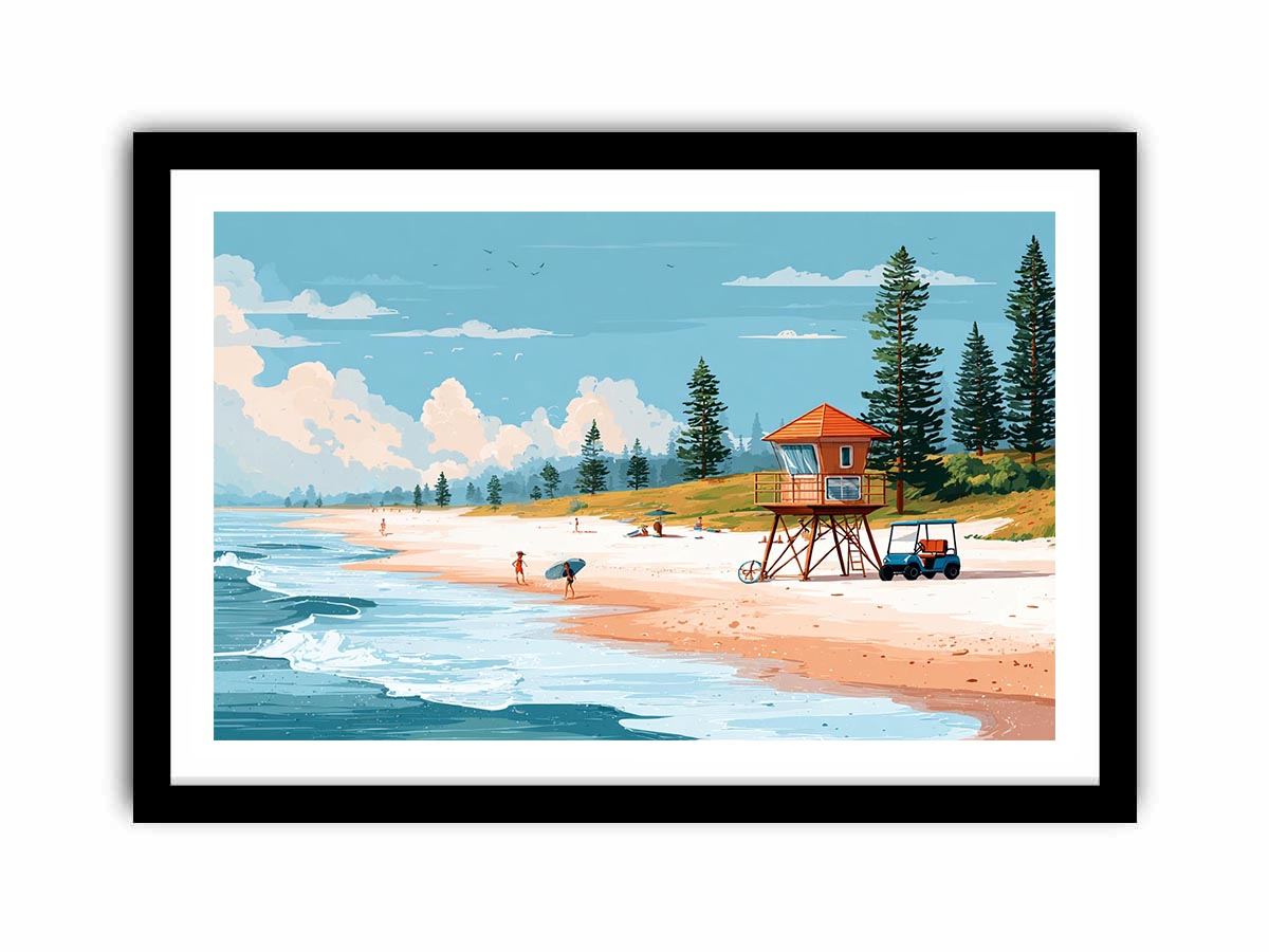 Lifeguard Station beach painting   Framed poster