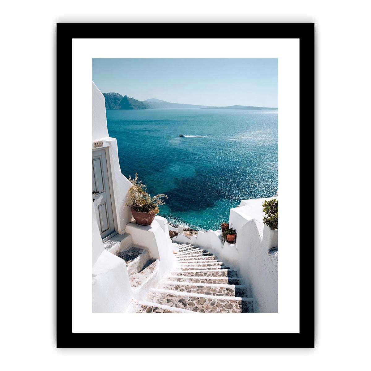 Santorini Staris to Beach Painting   Framed poster