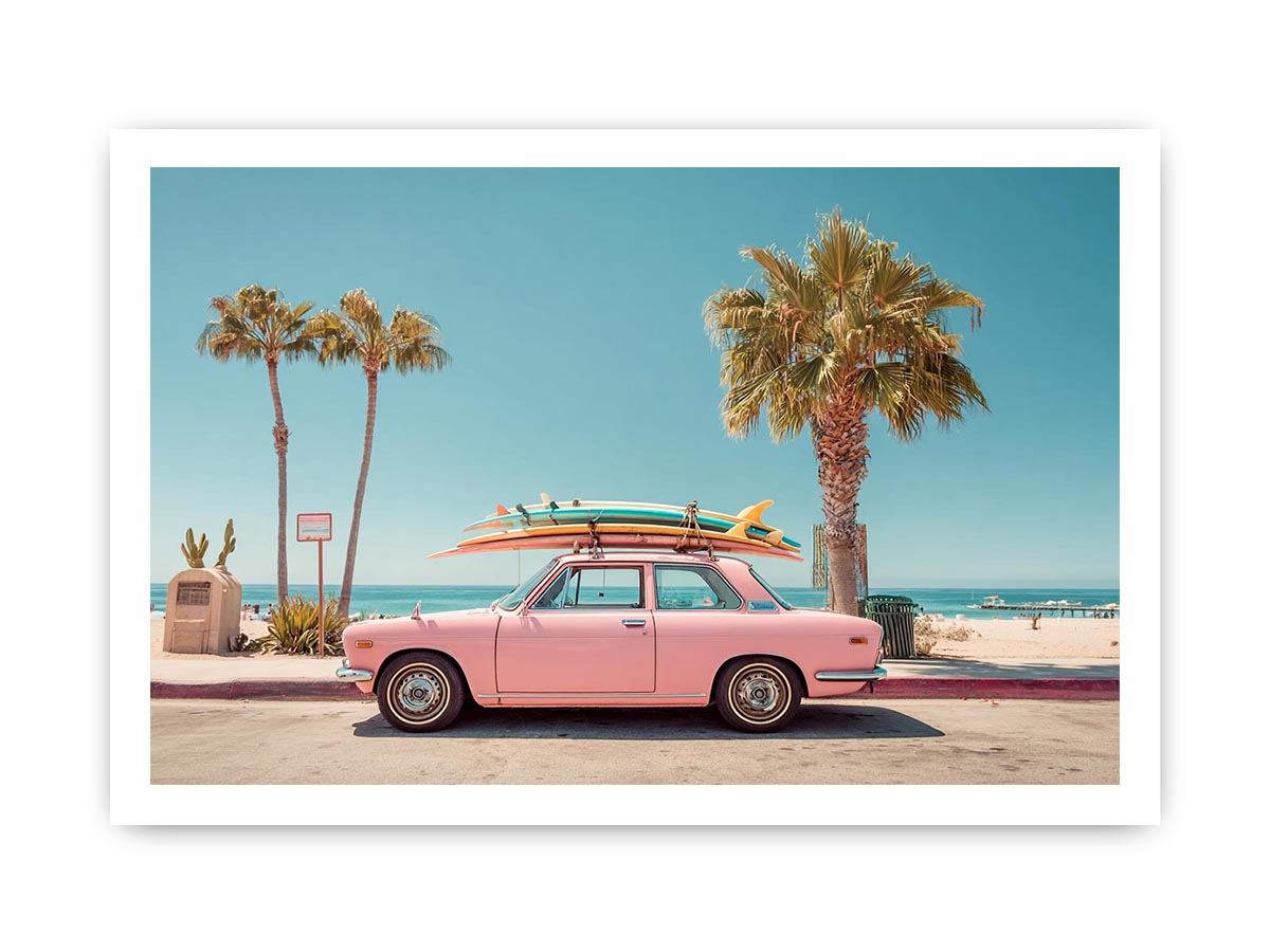 Surf car Plam tree beach  Painting