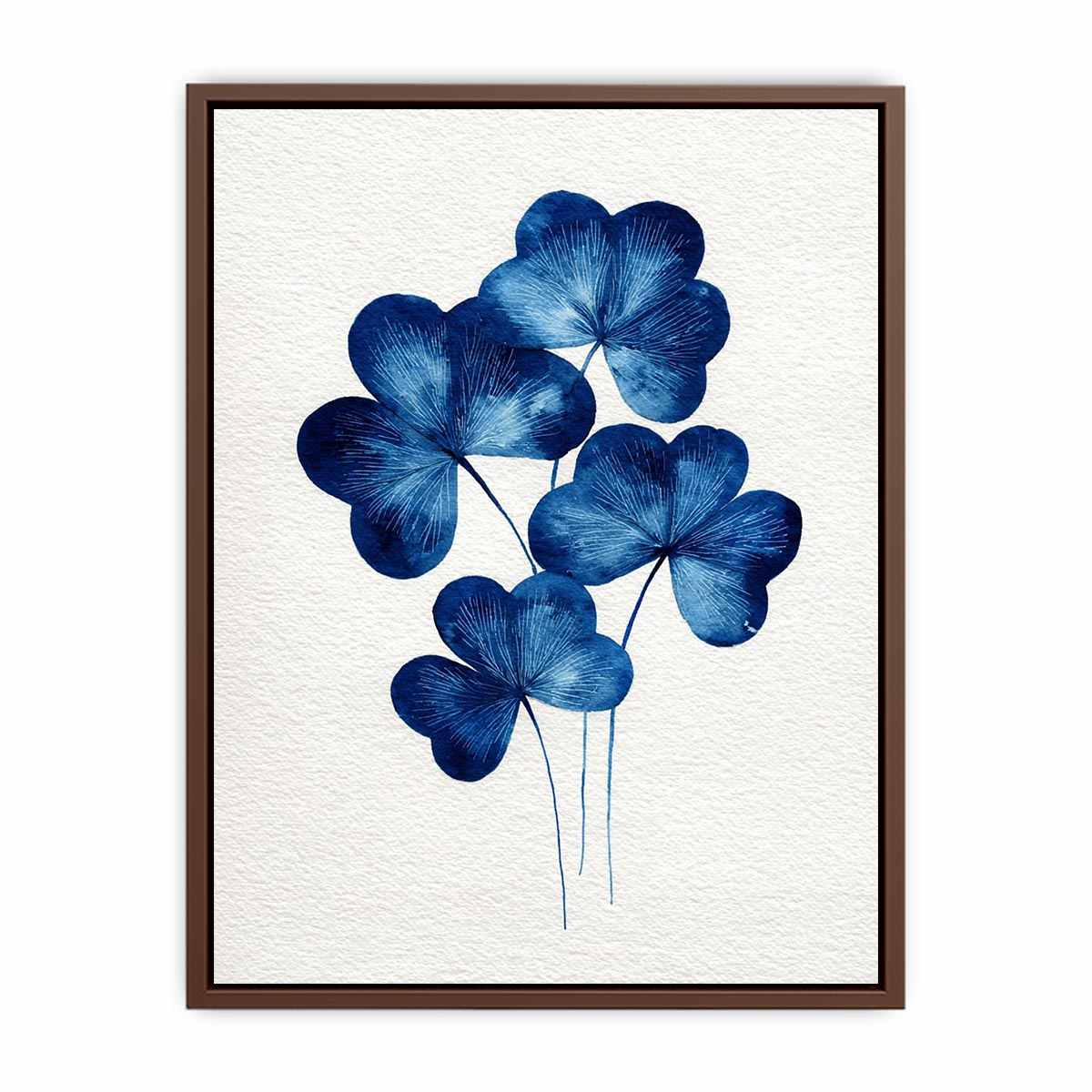 Four-leaf clovers indigo blue Minimlaist Art painting  Art Print