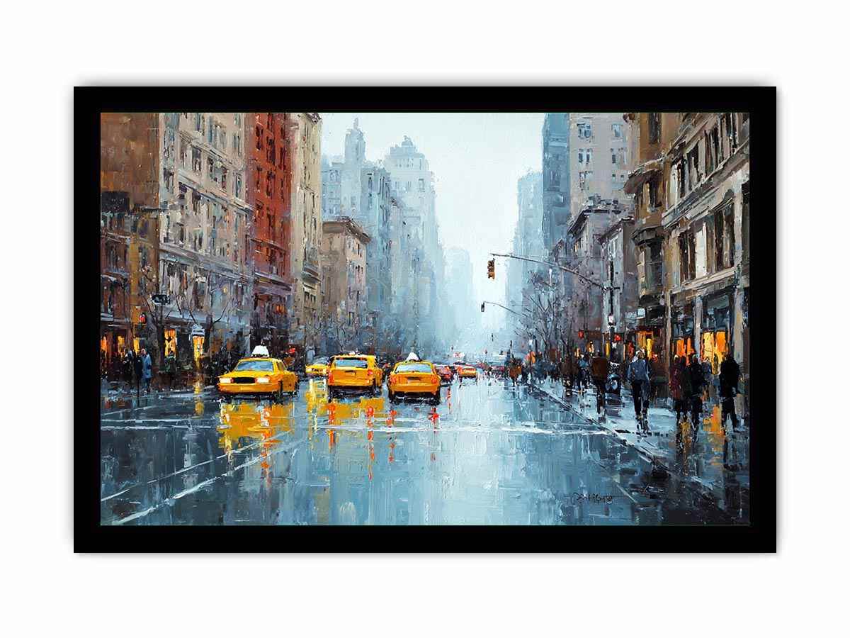 new York Taxi and Wet Streets Painting